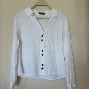 ZARA White Button Down Shirt with Notched Collar